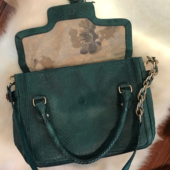 Teal green Elliot Lucca envelope bag /wood accent - Picture 2 of 8